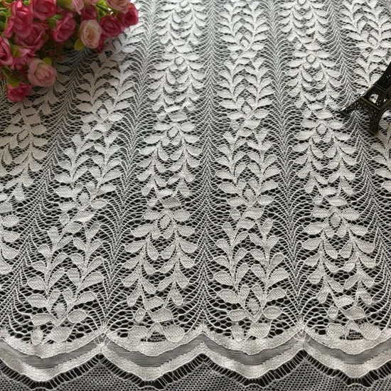 Wholesale Large Wide White Leaves Design Lace Fabric for Curtain Tablecloth