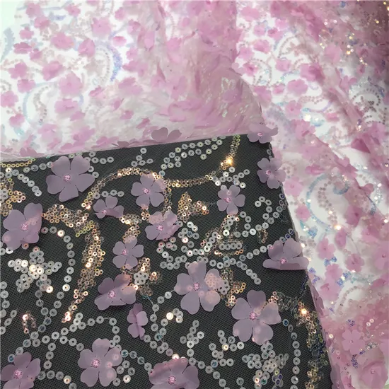 Wholesale Laser 3D Embroidery Beaded Sequin Textile Lace Fabric for DIY Curtain