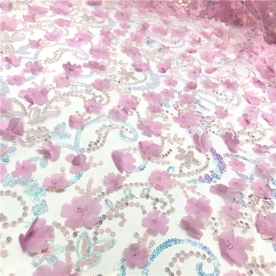 Wholesale Laser 3D Embroidery Beaded Sequin Textile Lace Fabric for DIY Curtain