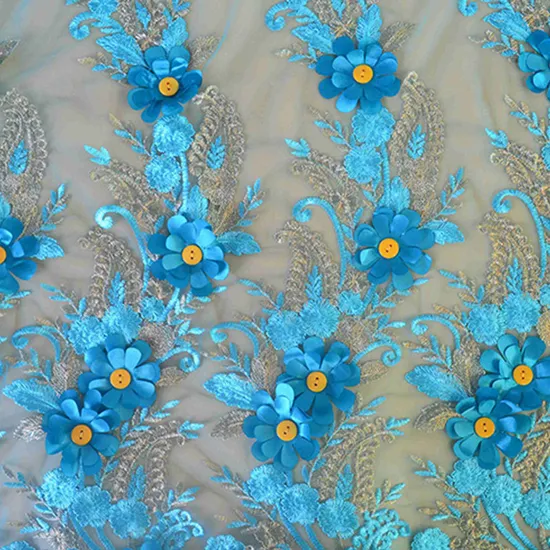 Wholesale Stock Flat 3D Embroidery Flower Binding Button Lace Fabric for Decoration