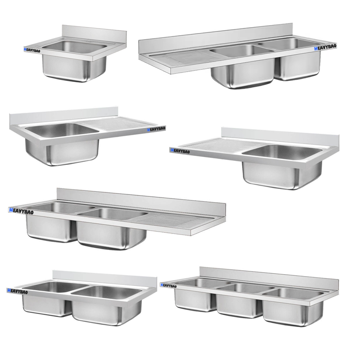 Custom Heavybao 304 Industrial Stainless Steel Kitchen Sink Bowl Handmade Rectangular Table Commercial Kitchen Kitchen