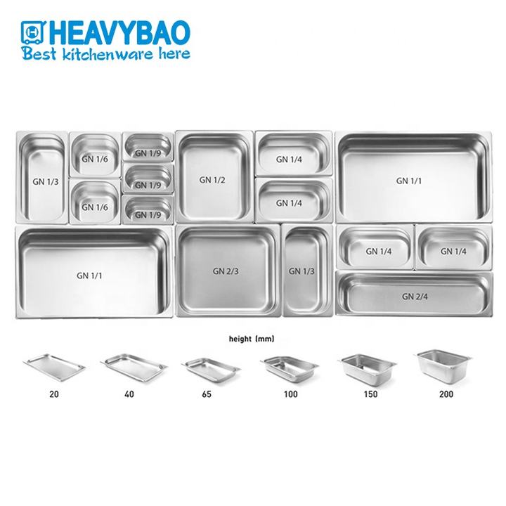 Heavybao 1/1 Stainless Steel Hotel Ice Cream Gastronorm Food Containers GN Pan For Restaurant Kitchen