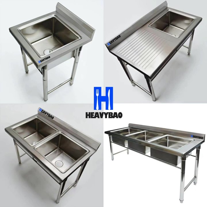 Heavybao 180CM Length Commercial Hot Selling Triple Bowl Kitchen Sink Table/Working Table With Sink/Sink Table With Under Shelf