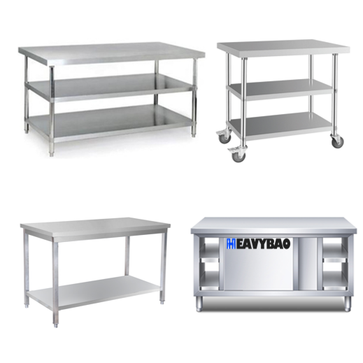 Heavybao 201 304 Inox Working Table With Bottom Shelf Straight Edge Two Or Three Tiers Vegetable Worktable