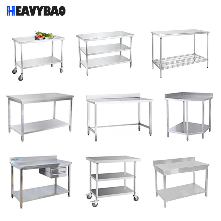 Heavybao 201 304 Inox Working Table With Bottom Shelf Straight Edge Two Or Three Tiers Vegetable Worktable