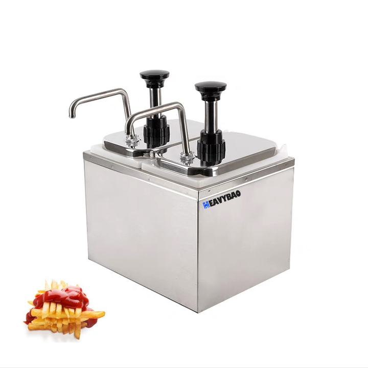 Heavybao 2L*2 Commercial Stainless Steel Warm Sauce Dispenser Rectangle Cheese Pump for Buffet Hot Chocolate Warmer