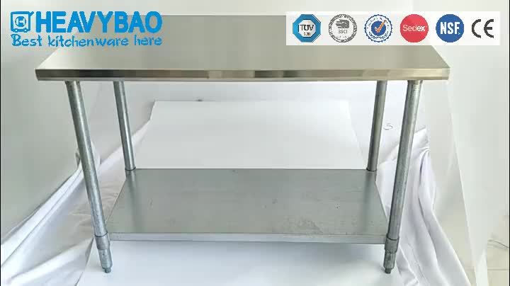 Heavybao 800mm Width 2 Tier Round Tube Work Table With Backplash Pizza Making Table