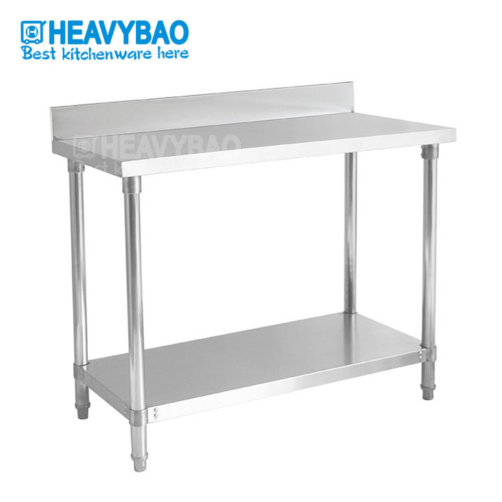 Heavybao 800mm Width 2 Tier Round Tube Work Table With Backplash Pizza Making Table