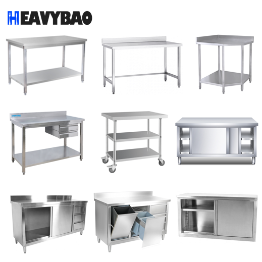 Heavybao 800mm Width 2 Tier Round Tube Work Table With Backplash Pizza Making Table