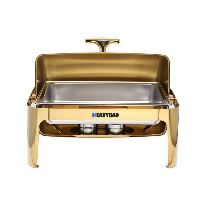 Heavybao 9 Liter Chaffing Dishes Buffet Set Chaffing Dish Food Warmer Stainless Steel Gold Color Chaffing Dishes Buffet Catering