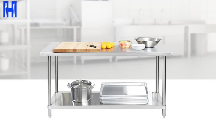 Heavybao Adjustable Height Commercial Hotel Restaurant Work Benches Cabinet Sink Kitchens Stainless Steel Drawer Table