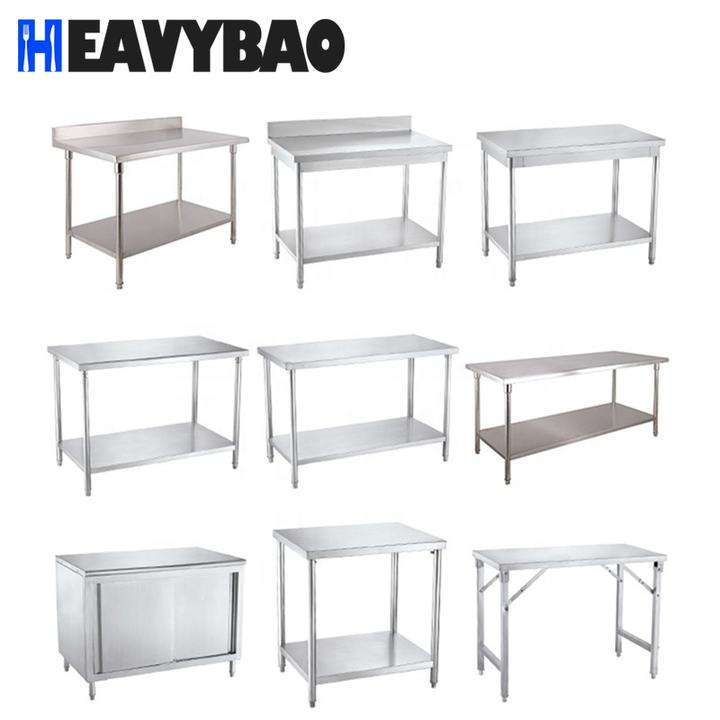 Heavybao Adjustable Height Commercial Hotel Restaurant Work Benches Cabinet Sink Kitchens Stainless Steel Drawer Table Global Trade Manufacturing