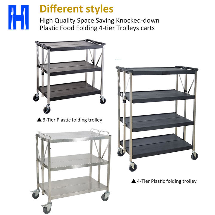 Heavybao Catering Equipment Stainless Steel Foldaing Serving Trolley Cart Strong Tube Used In Restaurant Global Wholesale Market Operations