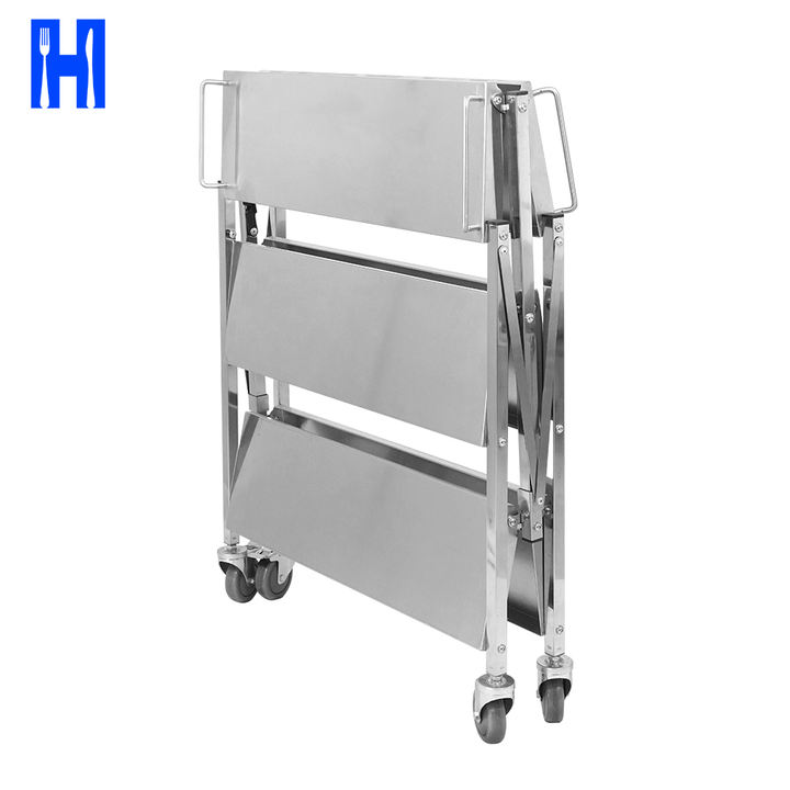 Heavybao Catering Equipment Stainless Steel Foldaing Serving Trolley Cart Strong Tube Used In Restaurant Global Wholesale Market Operations