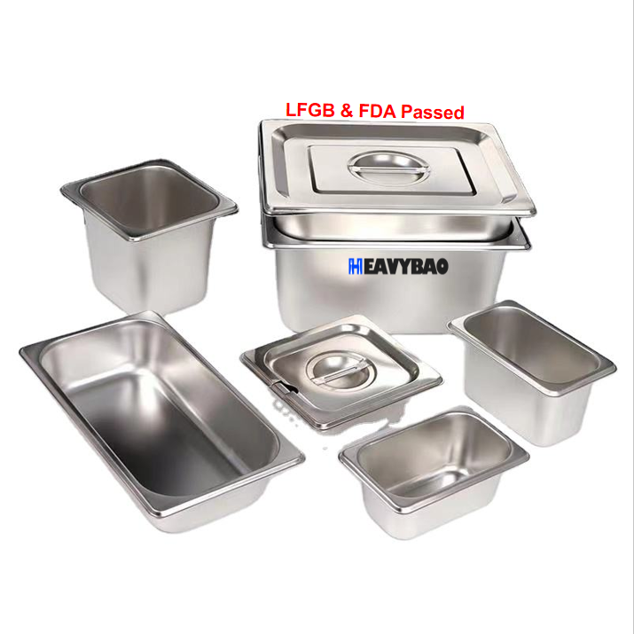 Heavybao Catering Restaurant Cafe Hotel Kitchenware Euro Style Stainless Steel GN Pan Gastronorm Container Food Pan