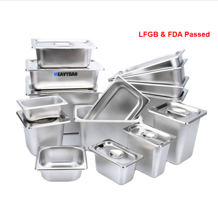 Heavybao Commercial Catering Full Sizes Gastronorm Food Container Drain Pan Stainless Steel Steam Table Pan GN Pans