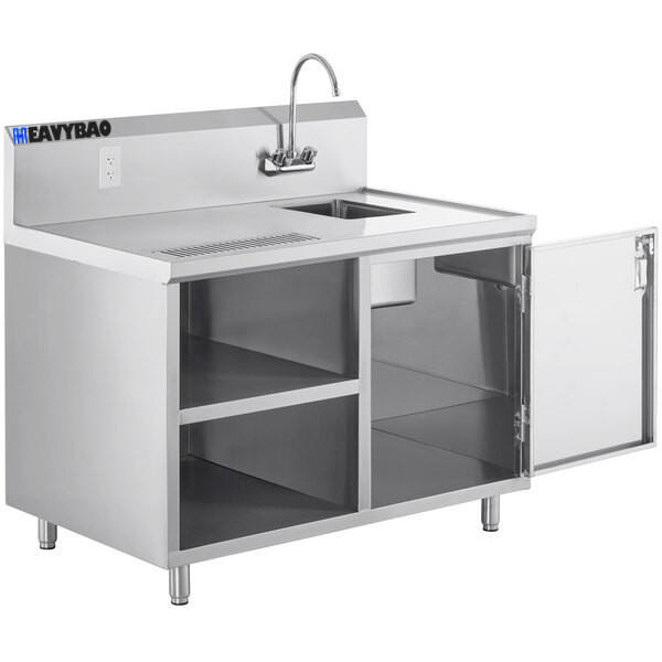 Heavybao Commercial Hotel Restaurant Kitchen Furniture Stainless Steel Work Table Sink And Kitchen Cabinet