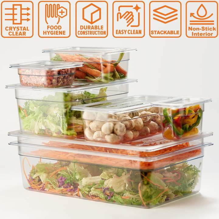 Heavybao Commercial Kitchen Equipment GN Food Pan Gastronorm Container Plastic PC Serving Tray for Restaurant and Hotel Use OEM Wholesale Outlet