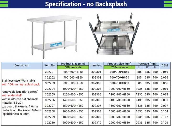 Heavybao Commercial Products Stainless Steel Restaurant Kitchen Work Table Working Platform For Hotel Direct Supplier Pricing Custom Solutions
