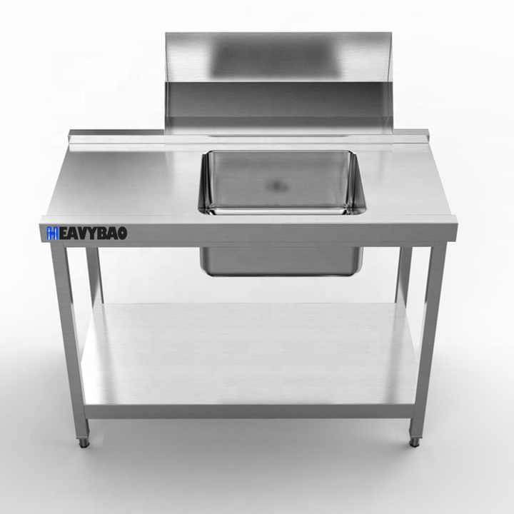 Heavybao Commercial Restaurant Hospital Knocked-down Lab Kitchen Stainless Steel Cooking Inox Sink Work Table B2B Factory Pricing Processing