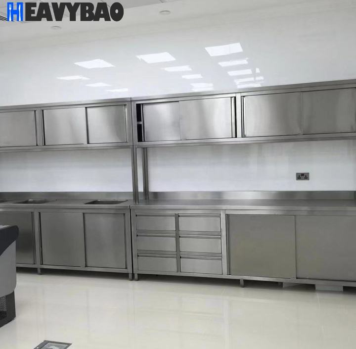 Heavybao Commercial Restaurant Kitchen Equipment Inox Kitchen Cabinet Cupboard Stainless Steel Drawer Worktable Industrial Exporter Factory