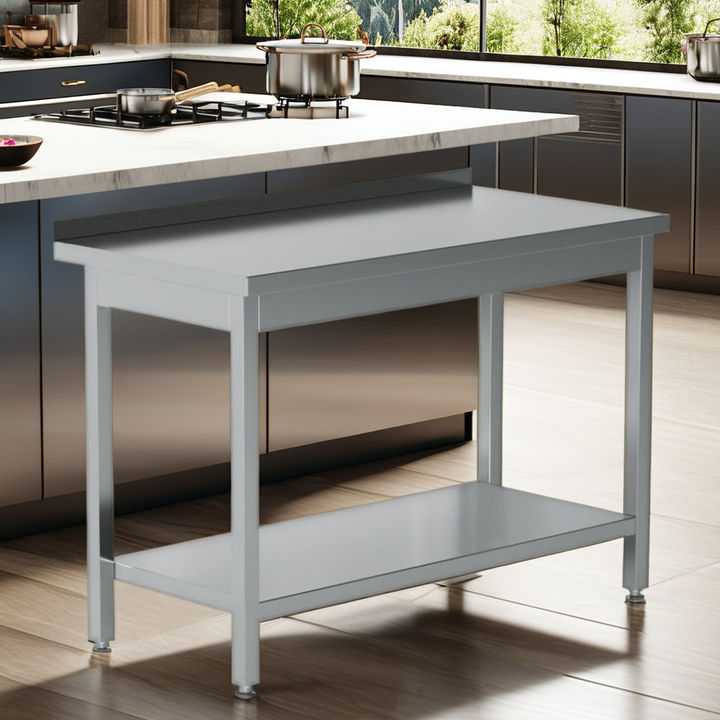 Heavybao Modern Square Tube Kitchen Worktable With Backplash Restaurant Furniture for Kitchen Use Manufacturer and Supplier
