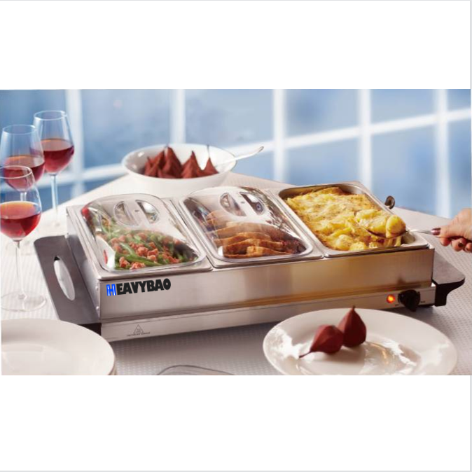Heavybao Portable Stainless Steel Electric Cookware Dish Tray Food Warmer Buffet Server Set for Home Use Bulk Supply