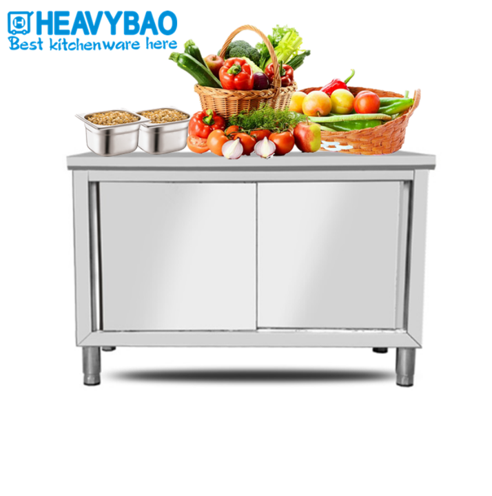 Heavybao Professional Stainless Steel 304 Work Table Hinged Door Lock Preparation Table Food Catering Used Hotels Restaurants