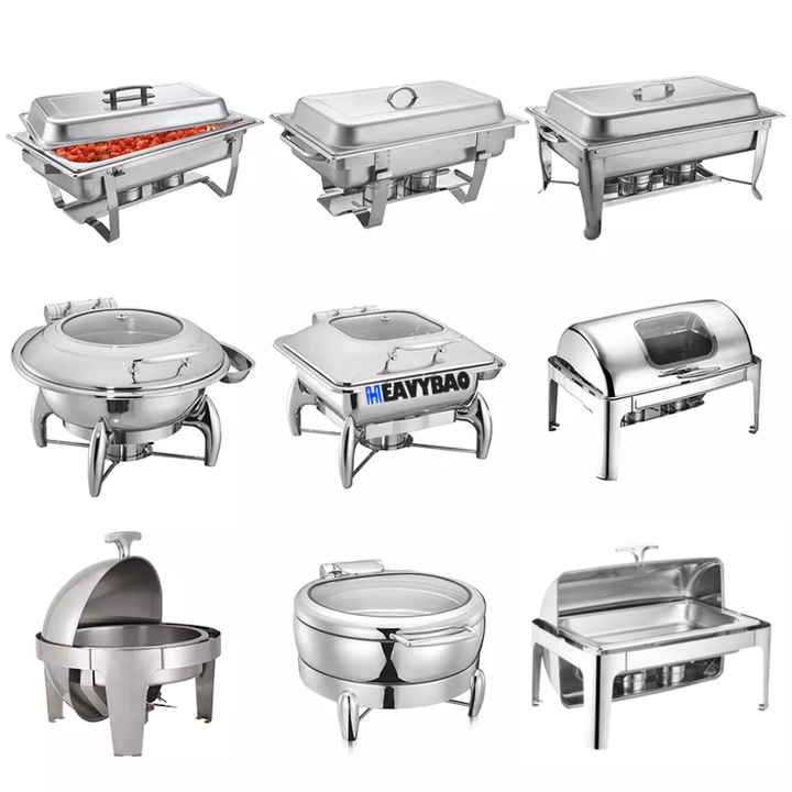 Heavybao Professional Stainless Steel Hotel Chafing Dish Catering Equipment Buffet Chafer Set Food Warmer Export Manufacturing Efficiency