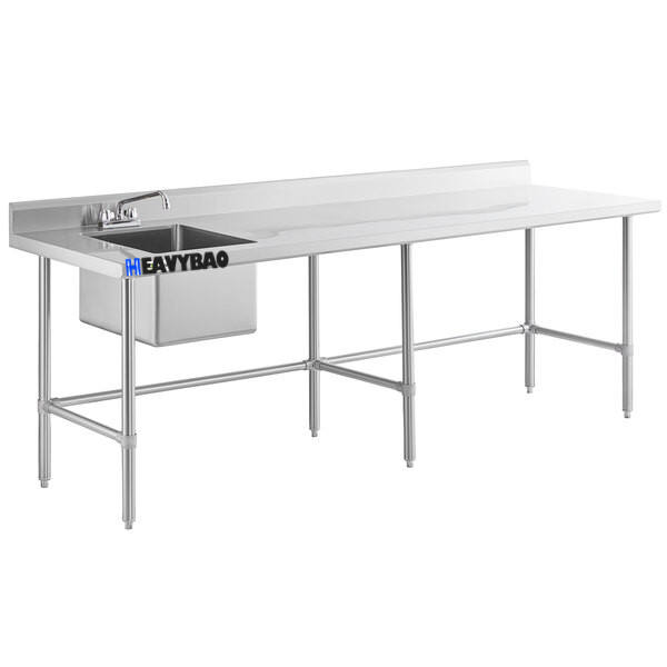 Heavybao Restaurant Bar Stainless Steel Customized Drainboard Single Sink Table Work Station Commercial Sink Bowl Factory Direct Sales Chain