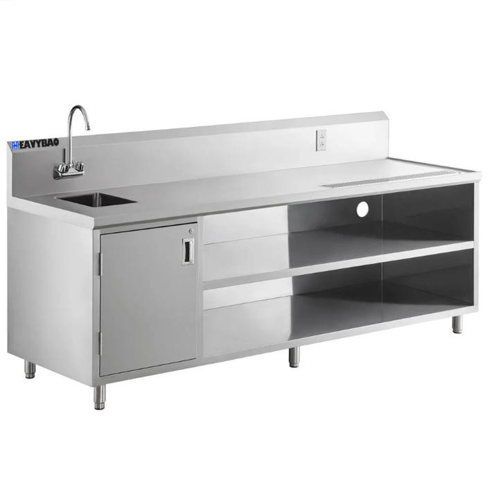 Heavybao Restaurant Bar Stainless Steel Customized Drainboard Single Sink Table Work Station Commercial Sink Bowl Factory Direct Sales Chain