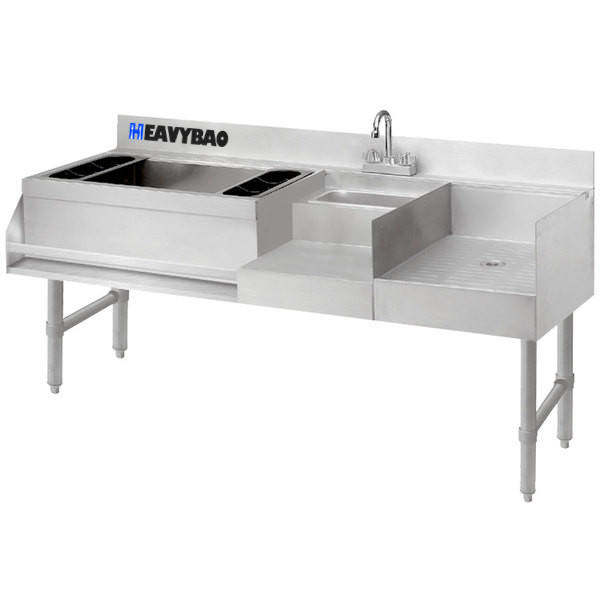 Heavybao Restaurant Bar Stainless Steel Customized Drainboard Single Sink Table Work Station Commercial Sink Bowl Factory Direct Sales Chain