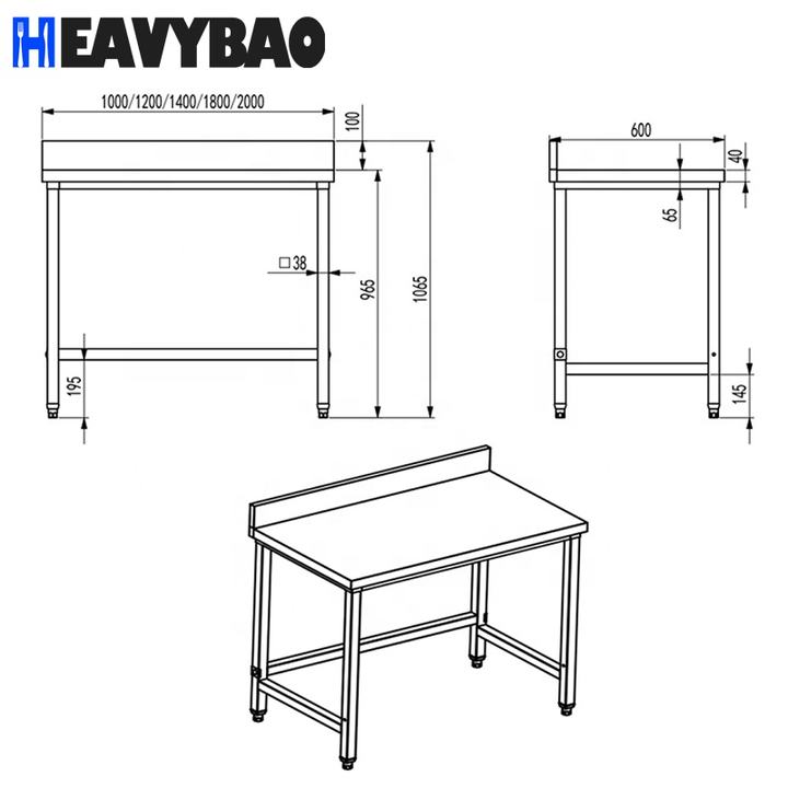 Heavybao Restaurant Kitchen Commerical Stainless Steel Food prep Worktable Bench