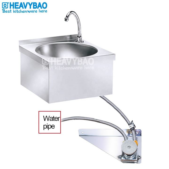 Heavybao Wholesale Stainless Steel Hotel Kitchen Hands Free Foot Operated Hand Wash Basin Sink