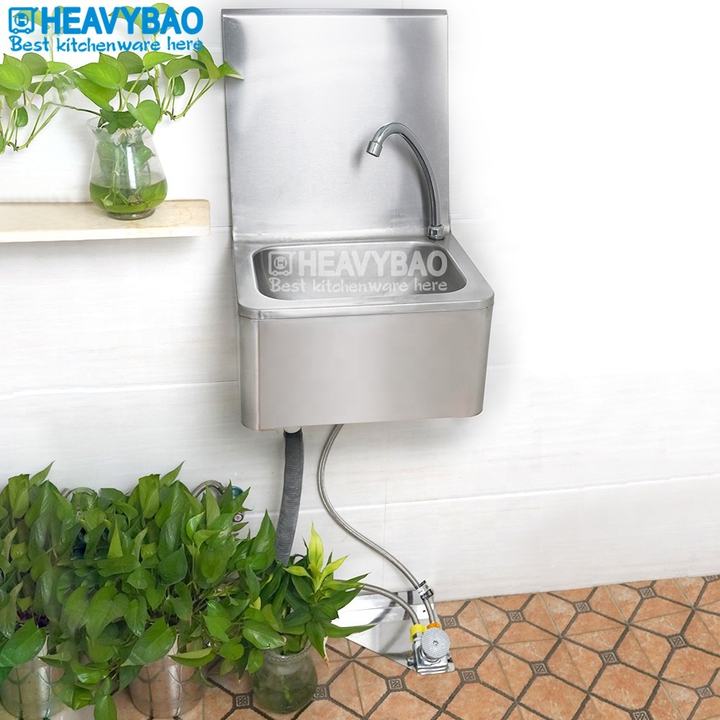 Heavybao Wholesale Stainless Steel Hotel Kitchen Hands Free Foot Operated Hand Wash Basin Sink