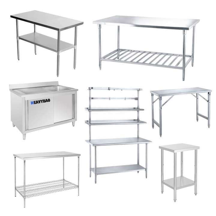 Heavybao kitchen equipment stainless steel food prep folding foldable worktable workbench China Wholesale Factory
