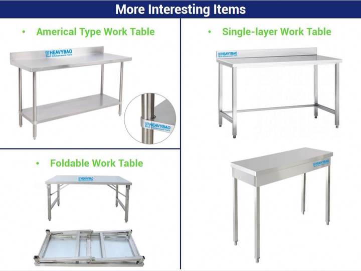 Heavybao kitchen equipment stainless steel food prep folding foldable worktable workbench China Wholesale Factory