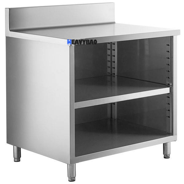Heaybao Stainless Steel Enclosed Base Open Front Table With Adjustable Midshelf And Backsplash For Catering Equipment Rapid Production Solutions Manufacturer