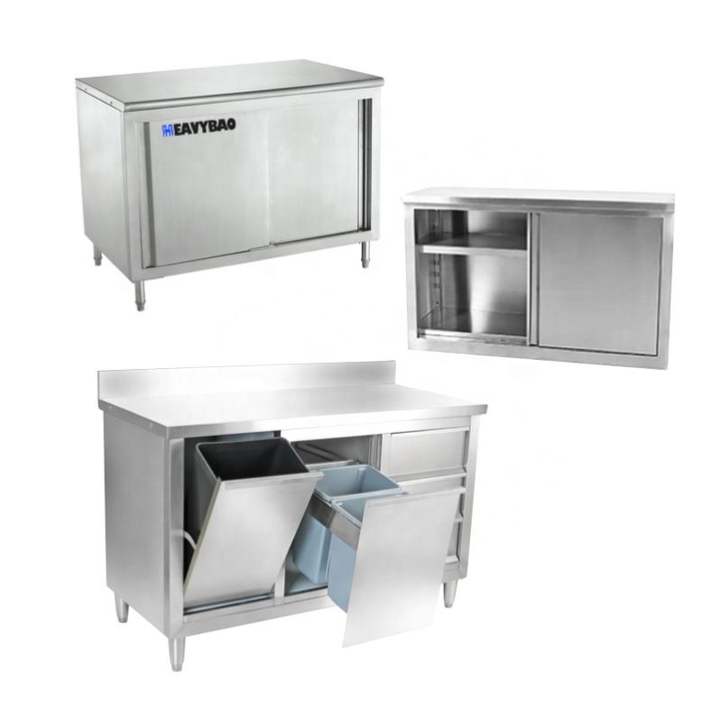Hospitality Heavybao Stainless Steel Commercial Kitchen Food Work Table With Small Used Food Storage Cabinet Industrial Exporter Operations