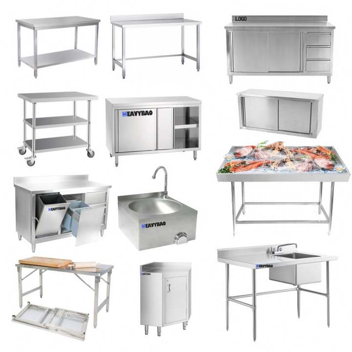 Hospitality Heavybao Stainless Steel Commercial Kitchen Food Work Table With Small Used Food Storage Cabinet Industrial Exporter Operations