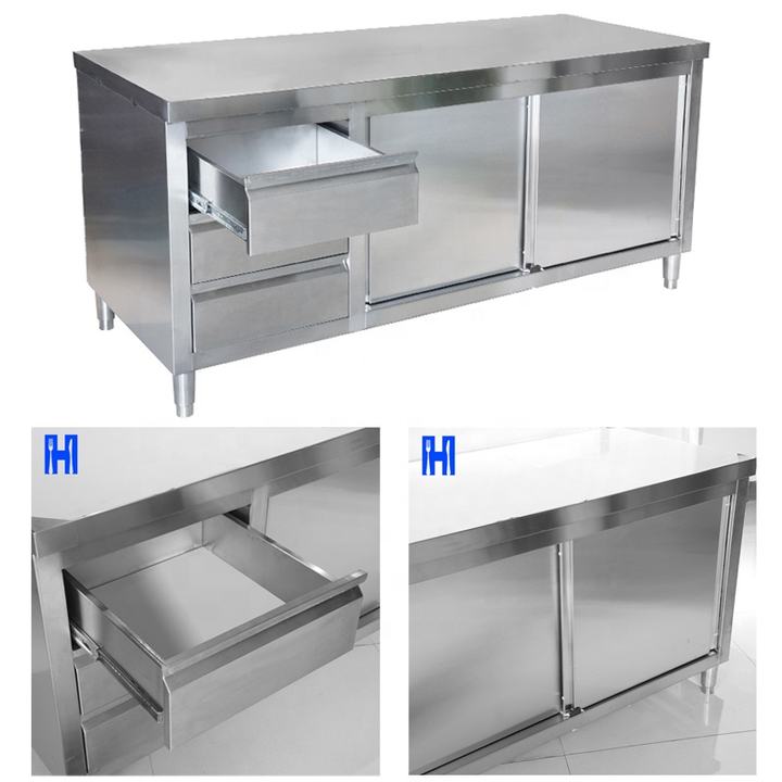 Hospitality Heavybao Stainless Steel Commercial Kitchen Food Work Table With Small Used Food Storage Cabinet Industrial Exporter Operations