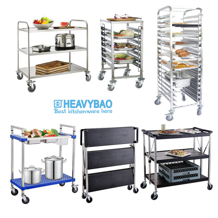 Lightweight Stainless Steel Folding Serving Trolley Food Service Cart With Wheels