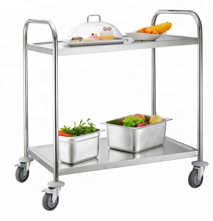 Lightweight Stainless Steel Folding Serving Trolley Food Service Cart With Wheels