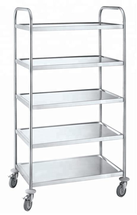 Lightweight Stainless Steel Folding Serving Trolley Food Service Cart With Wheels