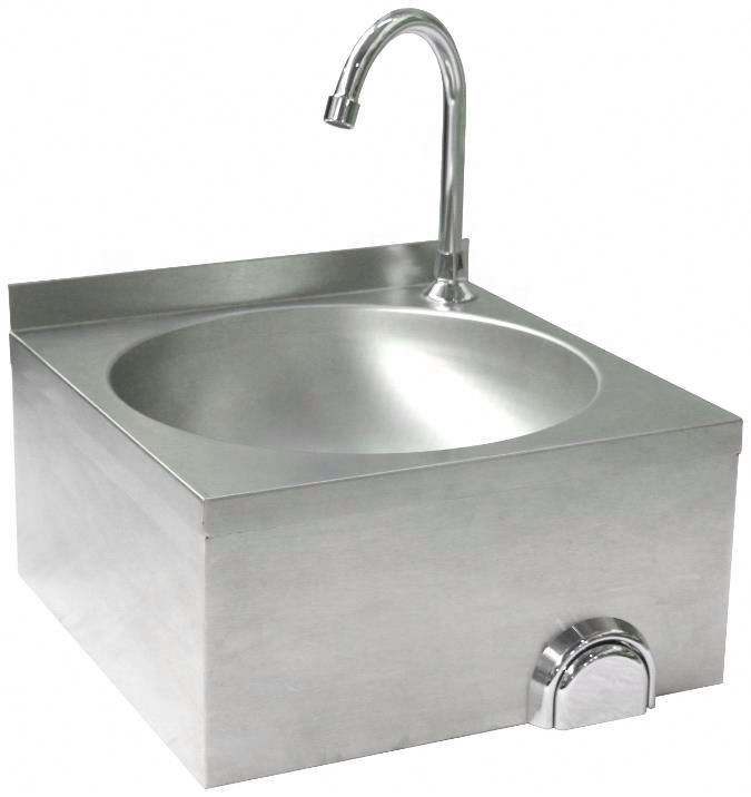 Wall Mounted Silver knee push operated hand wash sink basin with soap dispenser for commercial kitchen and hospital