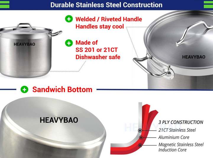 stainless steel heavy-duty large commercial induction saucepan composite frying pan cookware soup stock pot cooking pots