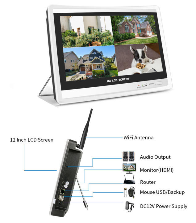 12 inch LCD  8ch Wireless 3MP Nvr Kit Waterproof  Security CCTV  Wifi Camera 	Surveillance System