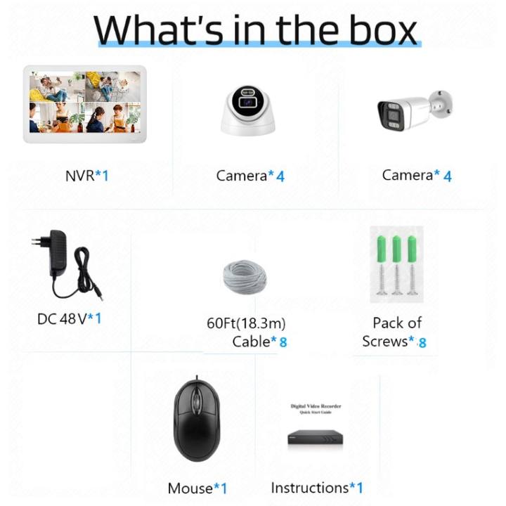 11.6 Inch Screen Monitor 8channel 8mp 4K Camera System 8CH Outdoor Home Poe Nvr Kit Surveillance Set Mass Market Wholesale
