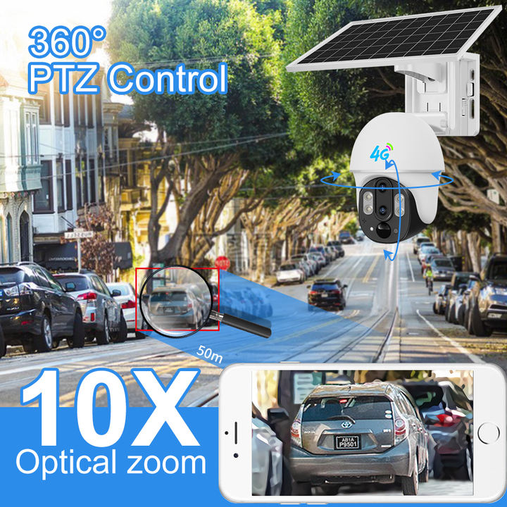 10X ZOOM Double Lens 4G Sim Card Solar Power Battery Camera