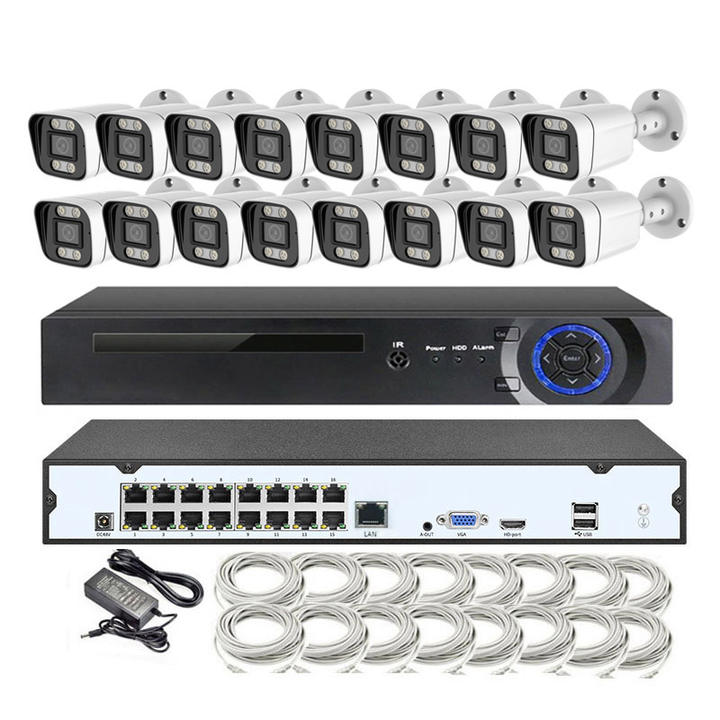 16CH 3MP Outdoor  POE Dual light System CCTV Network Camera Kit with Two Way Audio poe security camera system